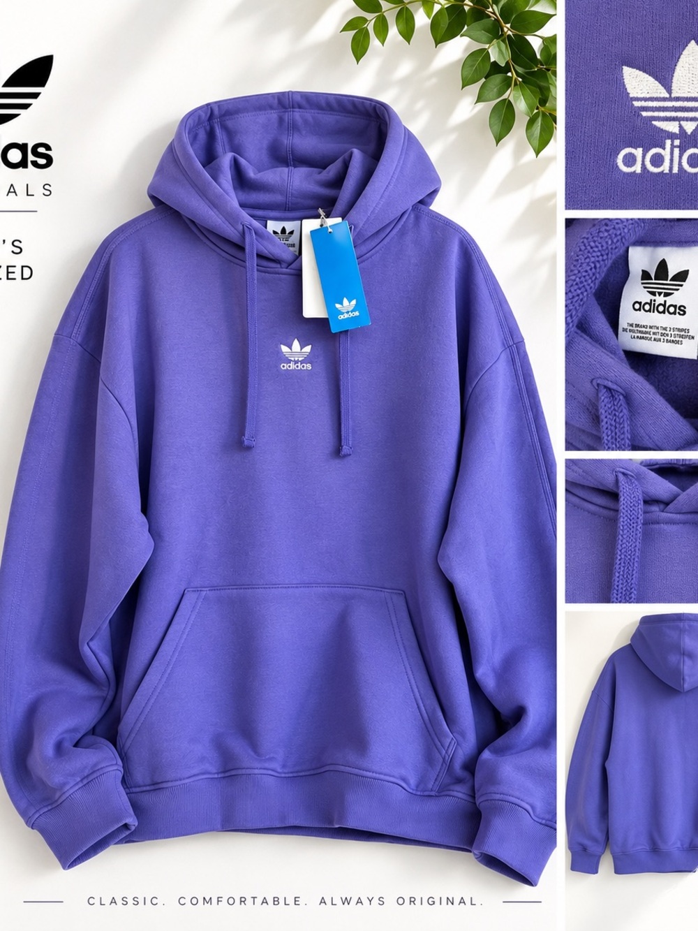 Adidas Originals Women’s M Oversized Hoodie Purple Trefoil Pullover NWT